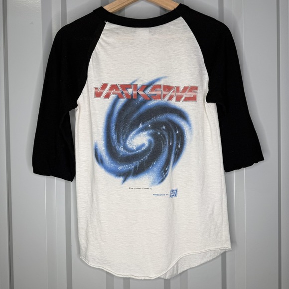 Vintage Jacksons Shirt Mens Medium Black White Raglan Victory Tour 1984 - Picture 2 of 9